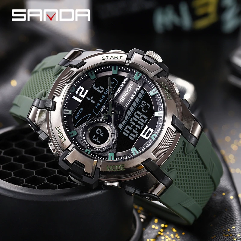 Sanda new male Sports Watch personality cool waterproof electronic watch fashion large dial double watch man watch 