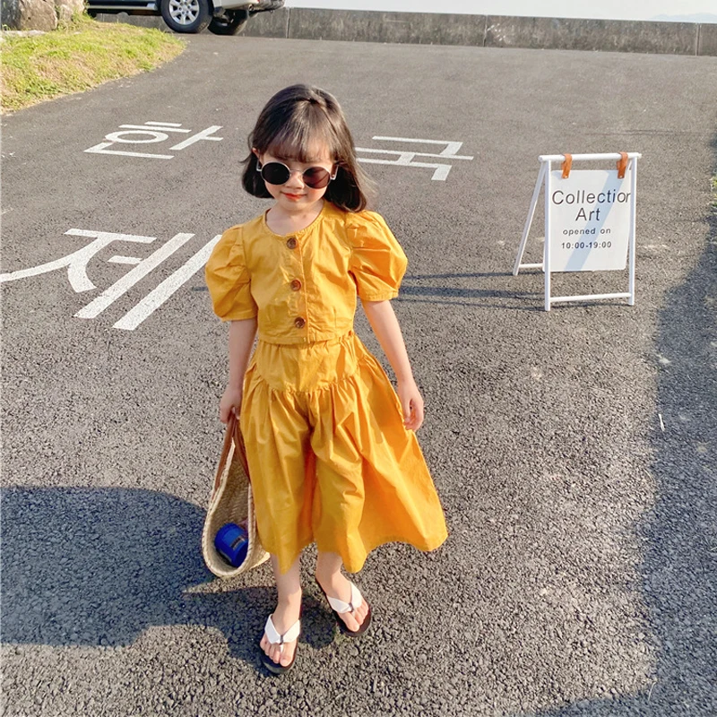 2022 Spring Summer New Children'S Clothing Sets Girls Fashion Suits European American Style High-Waisted Tops And Wide-Leg Pants best Clothing Sets	