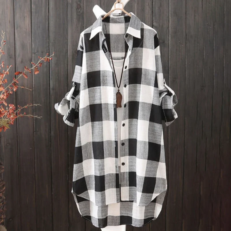 Spring and Autumn Aesthetic Chic Long Shirt Women Turn Down Collar Long Sleeve Plaid 90s Vintage Harajuku Street Hipster Clothes hipster men s american vintage doberman padded hoodie sweatshirt hoodie lord of the trends