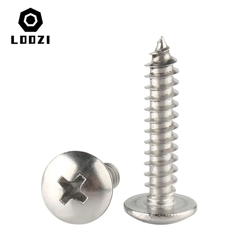304 Stainless Steel Cross Recessed Truss Head Self Tapping Screw Phillips Mushroom Head Wood Screws 10/20/50pcs M3 M4 M5 M6