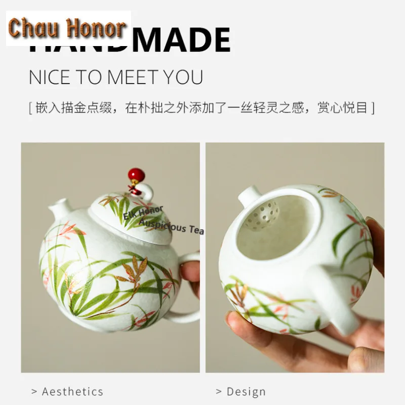 145ml Hand-painted Orchid Flowers Teapot Creative Tea Infuser Pot Tea Brewing Kettle with Ball Hole Tea Services Supplies Gift
