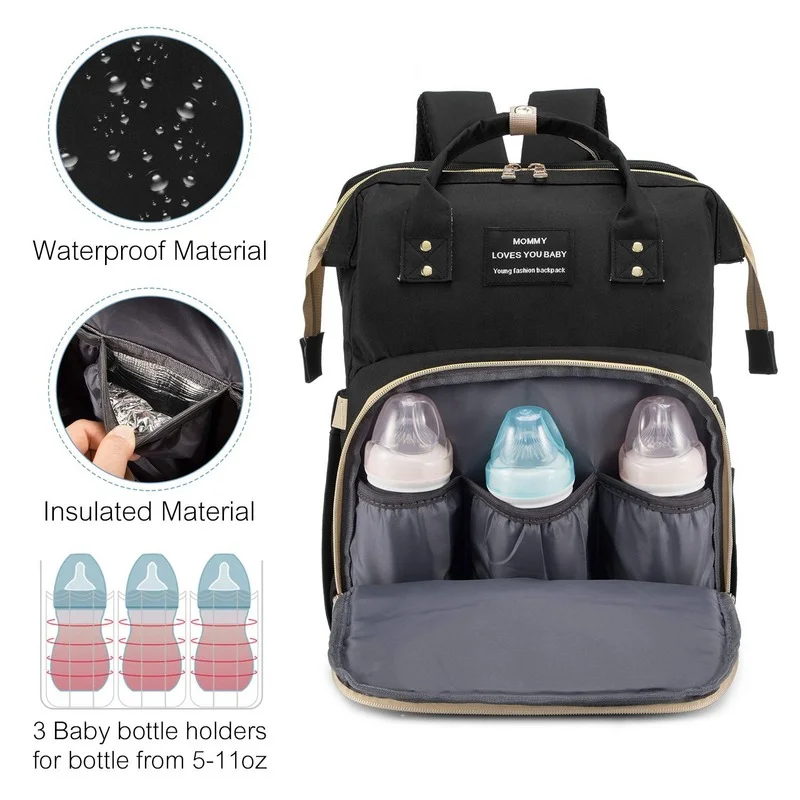 2023 New Diaper Bag Backpack Foldable Baby Crib with Changing Pad USB Interface Babies Bags Station Pañaleras Para