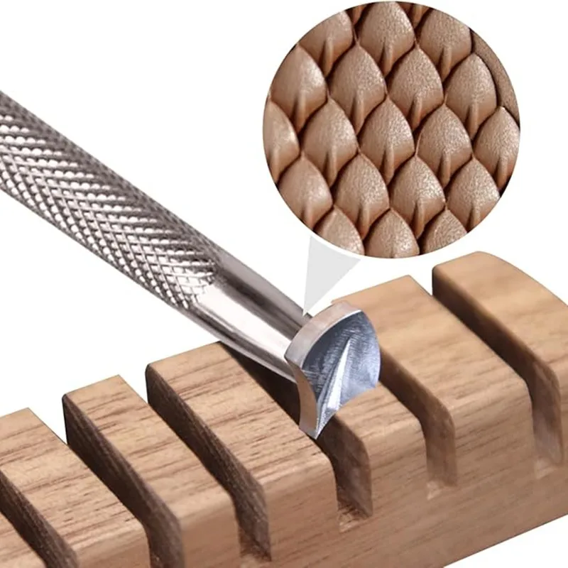 Fish Scale Leather Stamp Tool 304 Stainless Steel 3D Embos Punch For Veg-Tanned Leather Craft With Geometric Carving & Printing