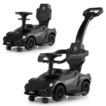 DORTALA 3-In-1 Toddlers Ride on Push Car Kids Licensed Lamborghini Walking Toy Car Black/Pink/White