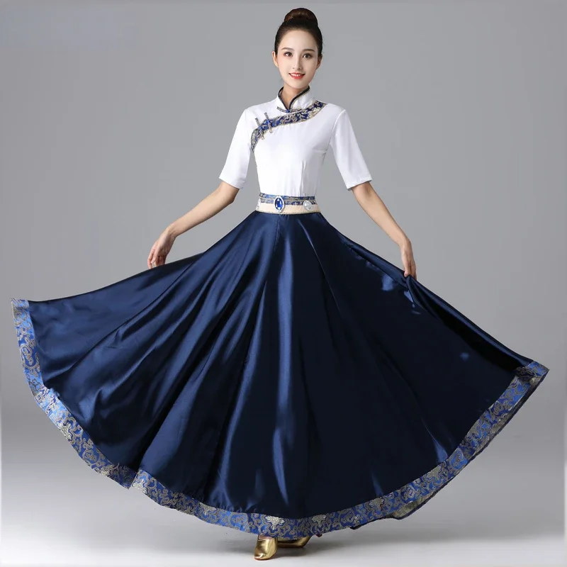 Tradition Chinese Mongolian Dance Costume Modern Minority Tibetan Dance Dress Practice Skirt Hmong Swing Skirt Performance