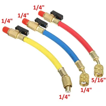 자동차 냉동 에어컨 AC 진단 매니폴드 압력 게이지 호스 도구 세트, R134A 800PSI 매니폴드 게이지 세트, 19cm
