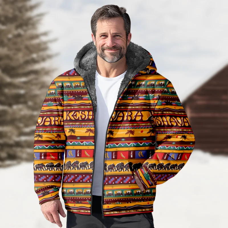

New Creative Cotton Coat Hooded Sweater Casual Print Men's Fur Loop Arctic Velvet Zipper Patch Pocket Hooded Sweater a49