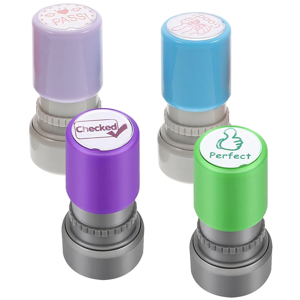 

4 Pcs Encourage Cartoon Chapter Comment Pattern Stamp Stamper for Homework Photosensitive Plastic Kid