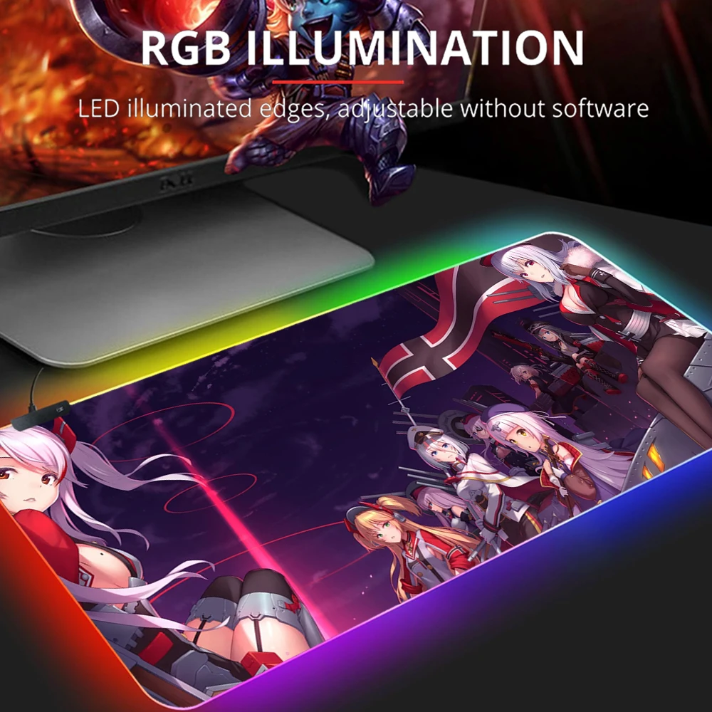 

Azur Lane Anime Game Mouse Pad Xxl Cute Kawaii Gaming Accessories Play Mat Backlight Slipmat Rgb Mousepad Pink Led Gamer Girl