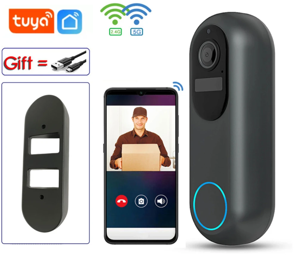5GHz WiFi Video Doorbell HD 1080P Tuya SmartLife APP Remote Wireless