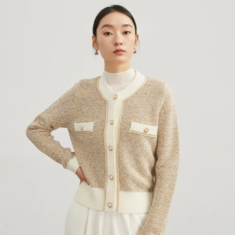 

Women's Fall Winter Top For Tweed 100% Wool Merino Sweater Cardigans Short Knit Coats Singe Breasted Small Fragrance Wind Jacket