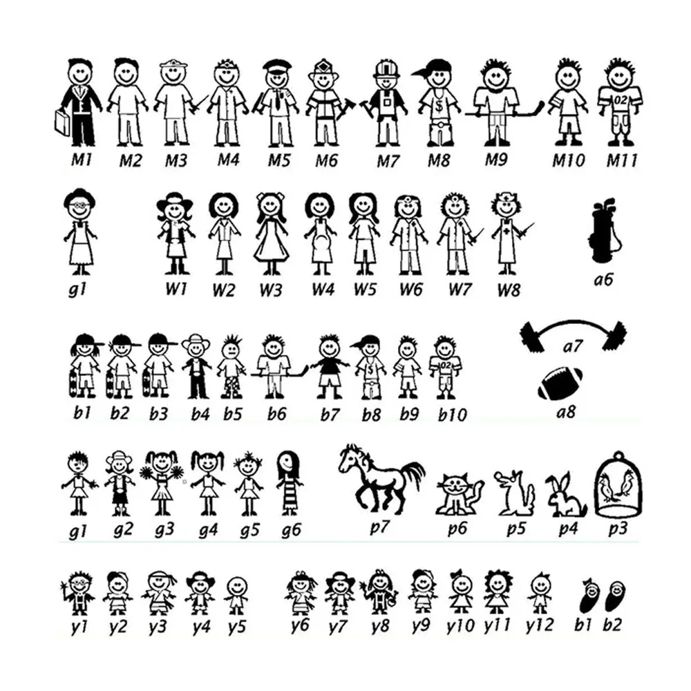 Create Your Own Stick Family Vinyl Decal - 64 Characters, 2.0-4.5 Inches Tall, White Decal For Cars, Laptops, Water Bottles - View #4