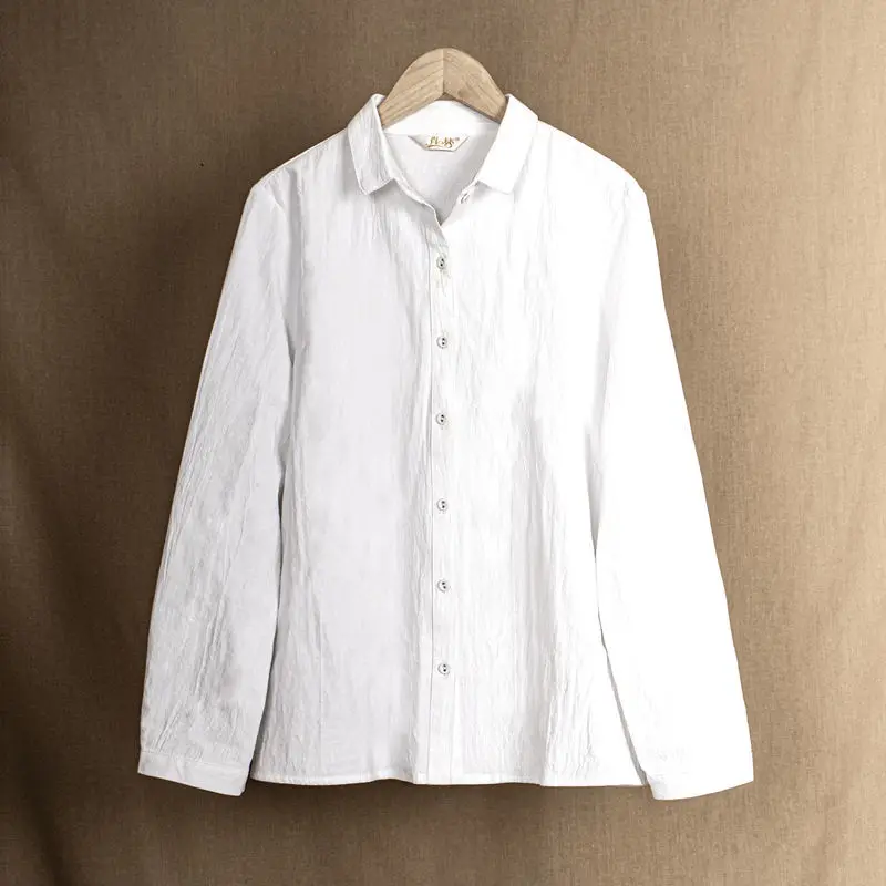 

Cotton Linen Shirts Retro Solid Button Up Women Shirt Spring High-quality Ladies Top Fall Casual Clothing Oversize Shirts Blusas