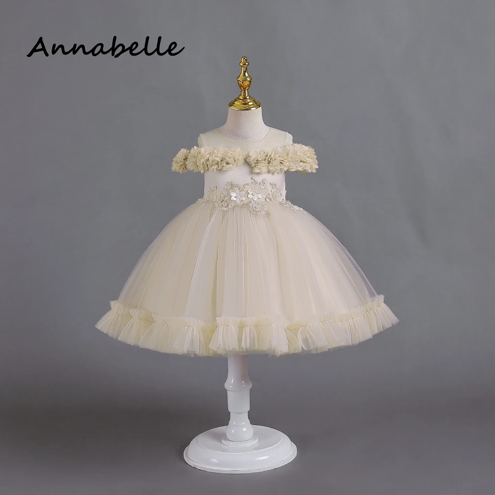 Annabelle Flower Baby Girl Bow Dress For Wedding Party Dress Bambini Baby Birthday Dresses Bambini Princess Maldchen Kleid