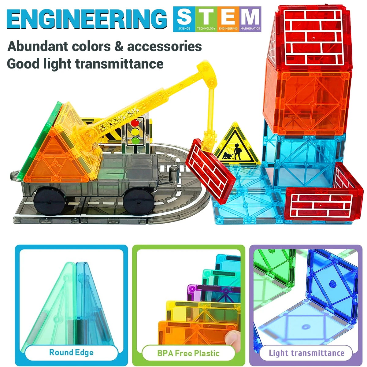 Magnetic Road Set With Car Toys Boys & Girls Magnet Building Blocks Construction Toys Christmas Birthday Gifts for Toddlers