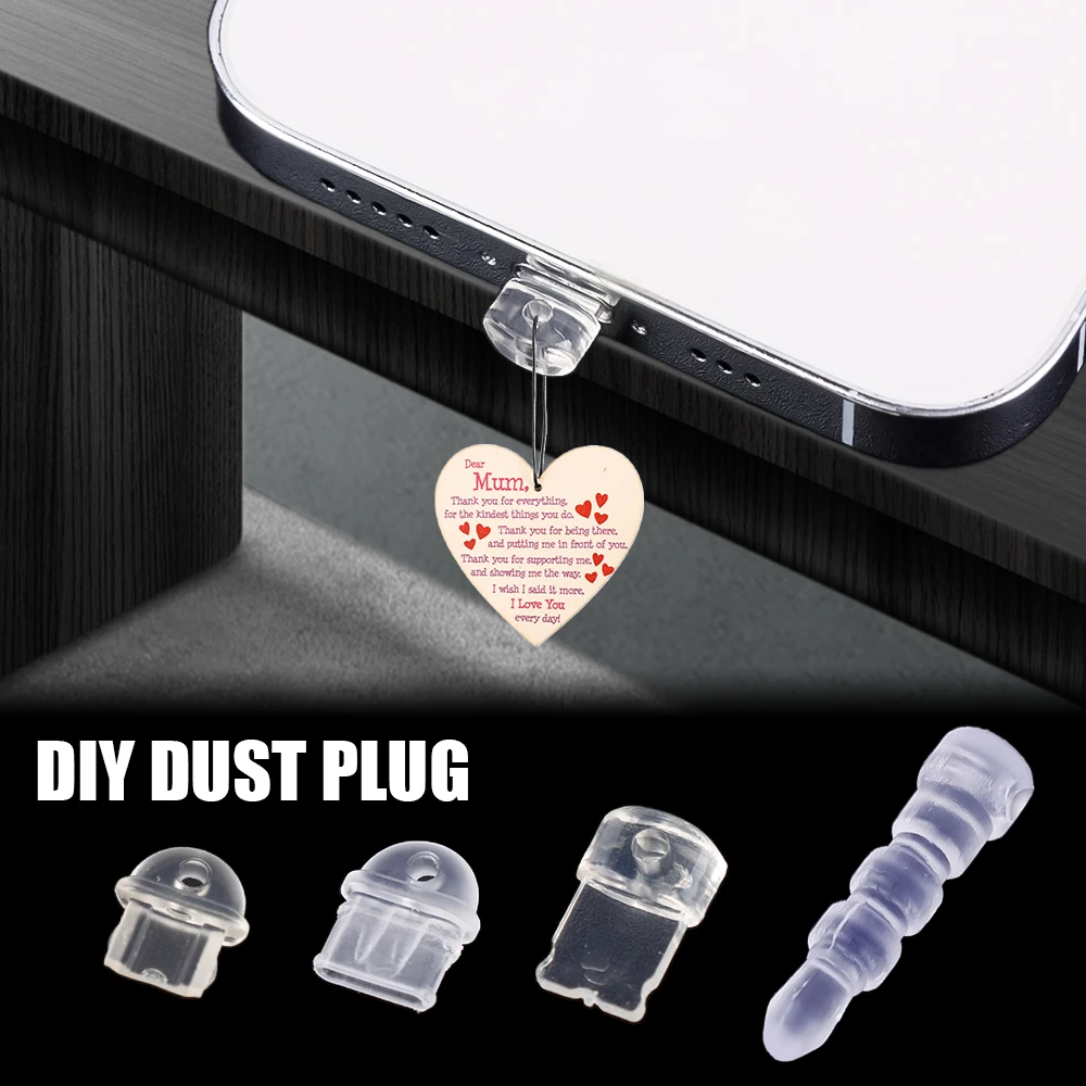 1/10pcs Diy Anti Dust Plug Transparent Charge Port Dust Plug For Iphone Type C Android Plug Stopper Protection Cap Phone Pendant