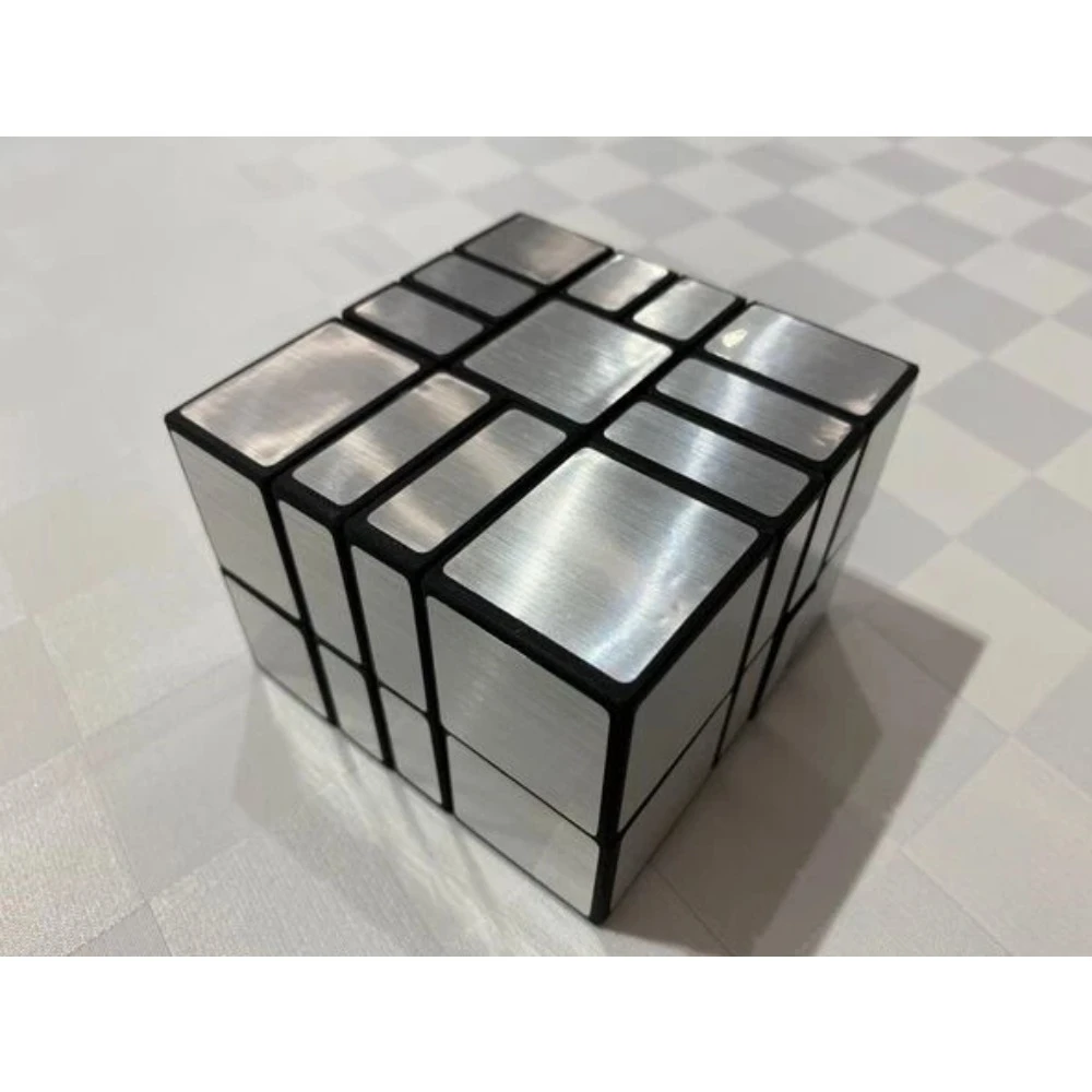 Calvin's Puzzle Cube 3x3x2 Split Mirror Cube Black Body with Silver Label (Xu Mod) Cast Coated Magic Cube Funny Toys