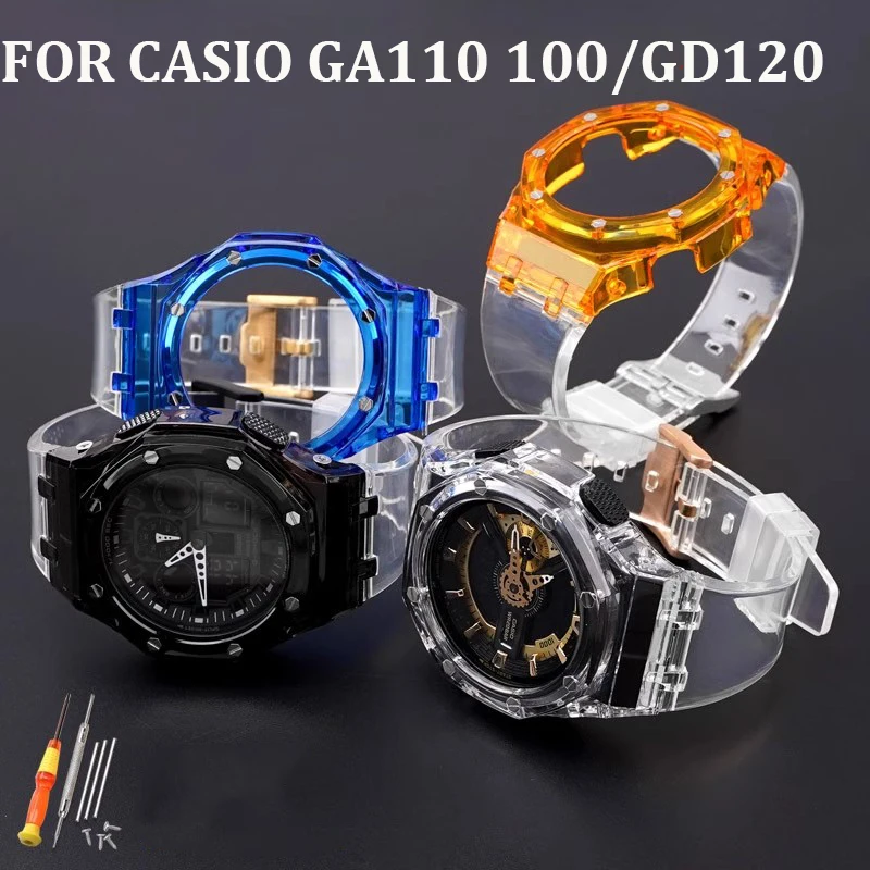 

Сменные аксессуары для часов Casio GA110 100 GD120, набор ремешков для наручных часов, резиновый силиконовый ремешок, пластиковый прозрачный фотокомплект