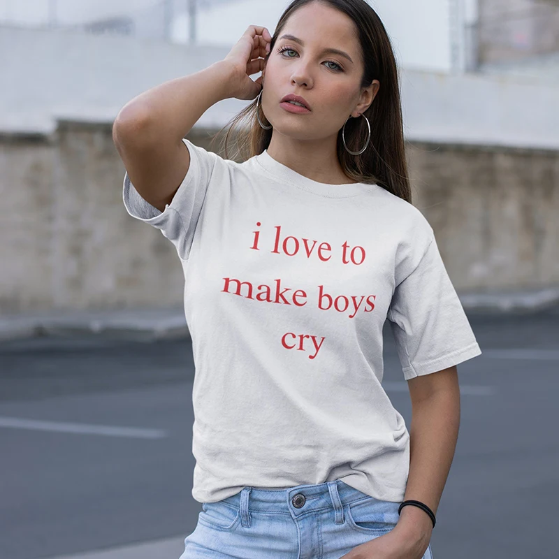 

I Love To Make Boys Cry Funny Print Women T Shirts Harajuku Loose Cotton Tshirt Boyfriend Style Gothic Clothes Causal Womens Tee