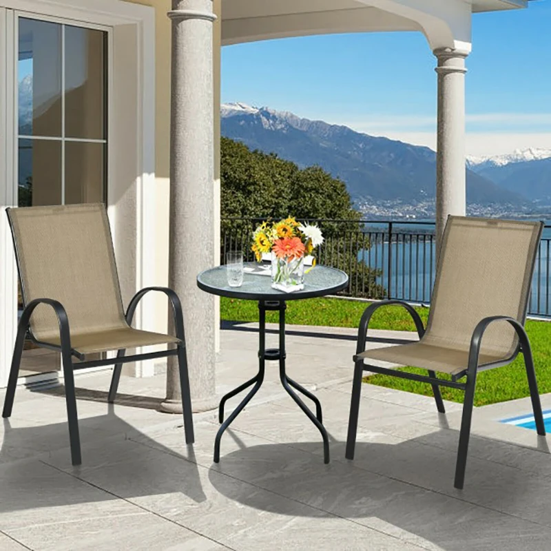 

Set of 4 Patio Stackable Dining Chairs with Armrest for Garden and Deck Outdoor Garden Chairs
