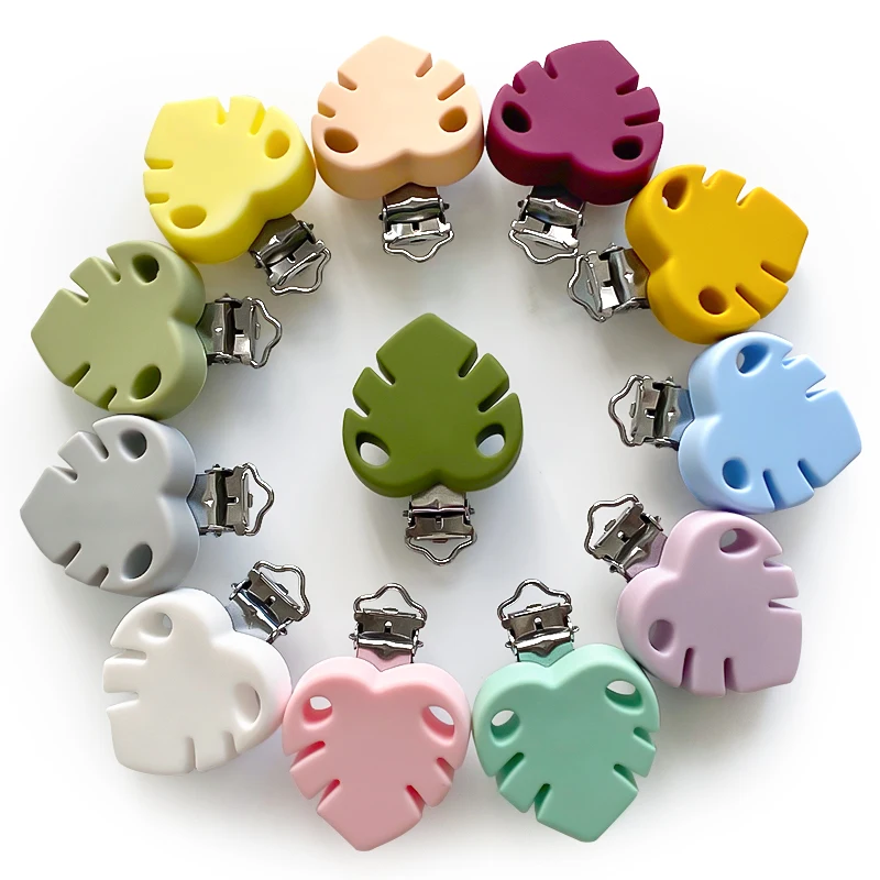 3pcs Silicone Pacifier Clip Tree leaf BPA Free DIY Baby Teething Teether Necklace Bead Molar Accessories Dummy Holder Clip 3