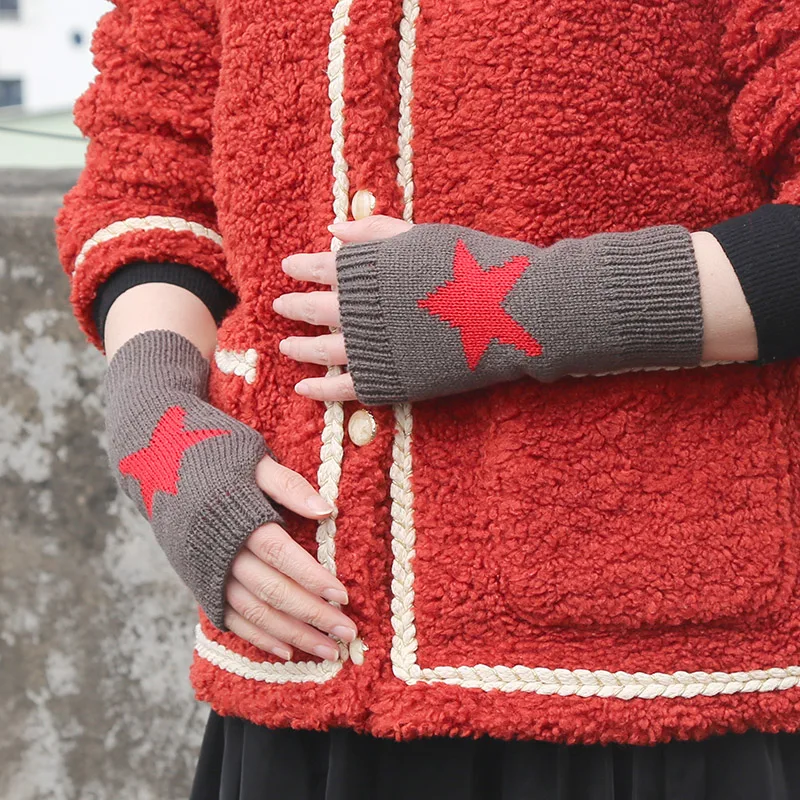 Knitted Black Punk Fingerless Gloves Ins Fashion Y2K Cuff Women Men Glove Elbow Cool Stretch Winter Arm Warmer Mitten Guantes