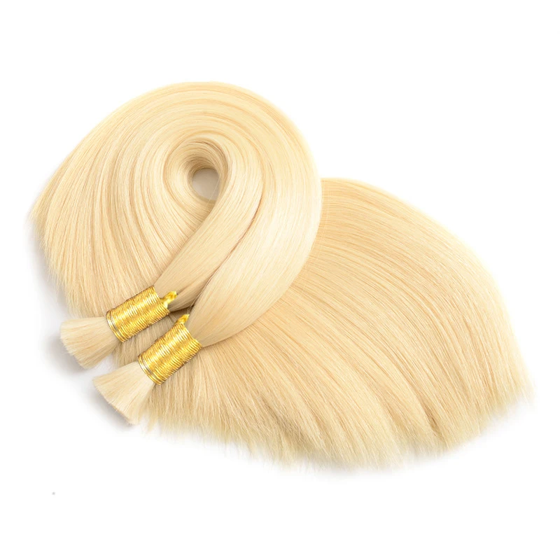 100% Real Human Hair Bulk Hair Machine Made Virgin Remy Straight Hair Bulk 12-28inch 100g Natural Blonde Hair