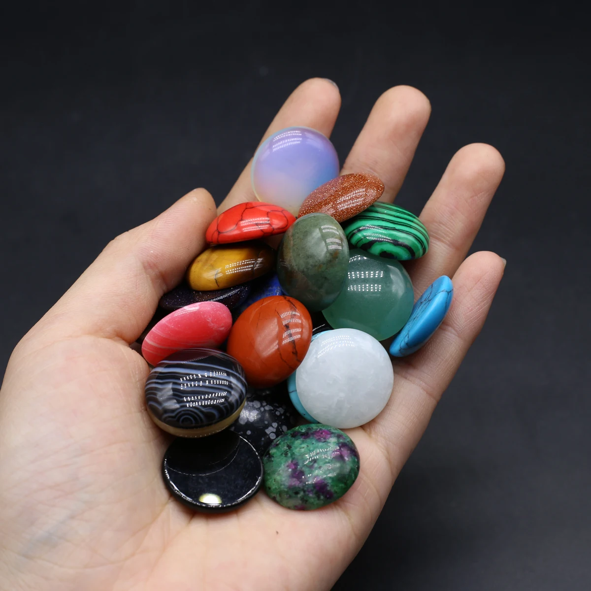 20PCS Wholesale Natural Stone Agate Epidote Amethysts Opal Round Cabochons Beads DIY Making Rings Necklace Accessories 20x20mm