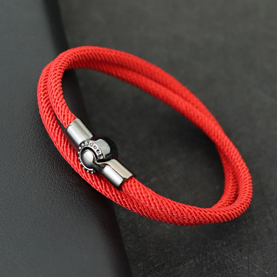 Mens Alloy Bilayer Magnet Buckle Cord Chain Bracelet