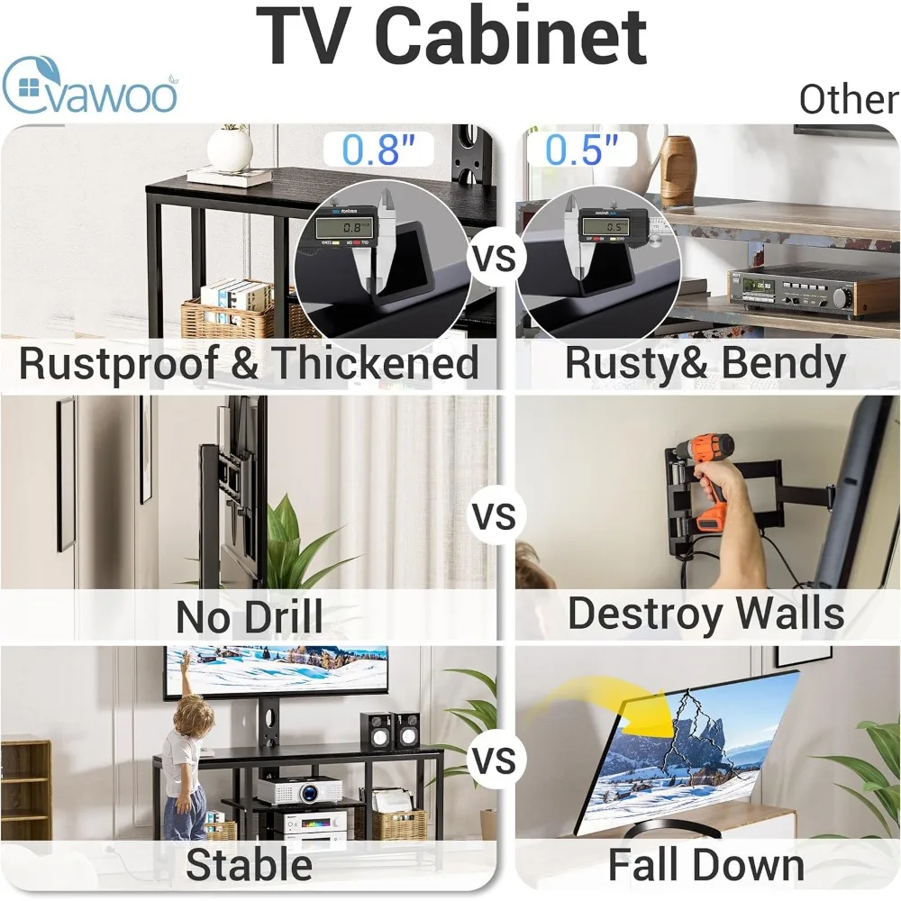 Corner TV Stand with Mount LED - Universal TV Mount Stand for 32-65" TV, Height Adjustable Swivel TV Console Wood & Steel Entert