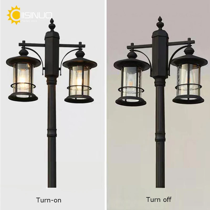 Outdoor Lamp Post Light 2 Head Classic Black Lamp Pole with Bubble Glass Panels E27 Base Waterproof Street Lighting for Backyard 4