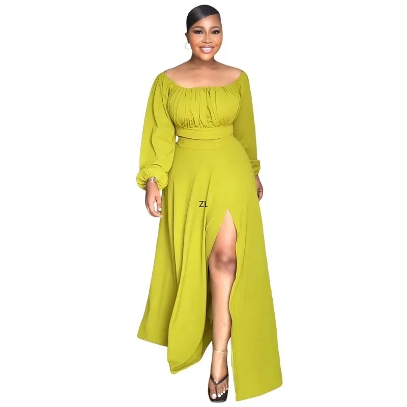 

Black Green Red African Clothes for Women Summer 2024 Elegant Long Sleeve 2 PCS Top Skirt Matching Sets Africa Clothing Outfits