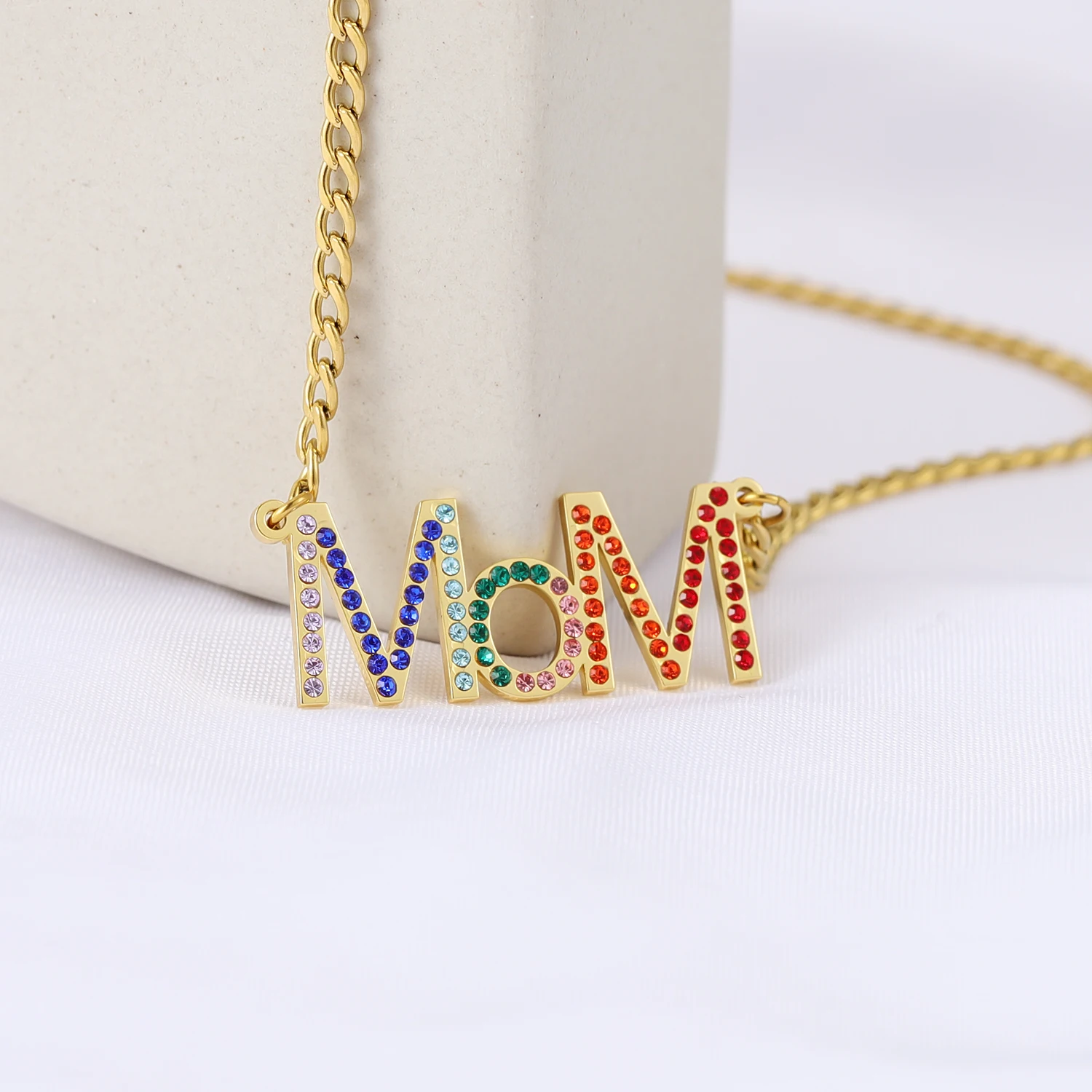 Gold Mom Rhinestone Necklace Mum Mama Family Mother Necklace With Rose Box Love Necklace Mom Anniversary Mom Mothers Day Gifts