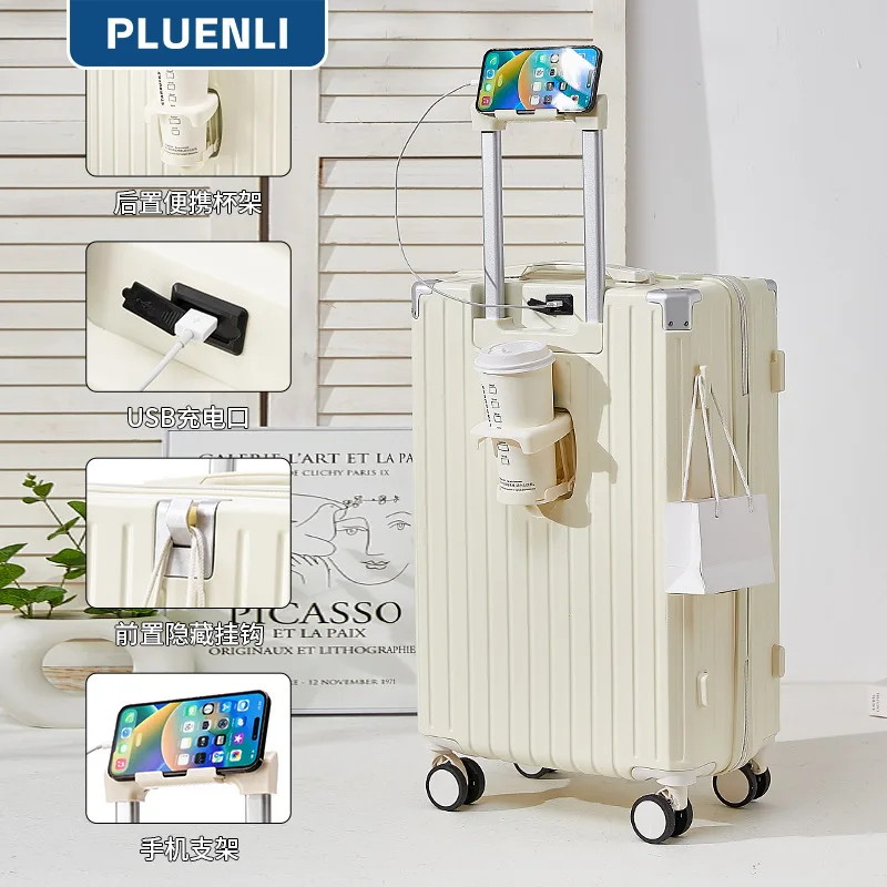 PLUENLI Luggage Case Women Password Universal Wheel Trolley Case USB Charging Port Large Capacity Men Travel Boarding Suitcase