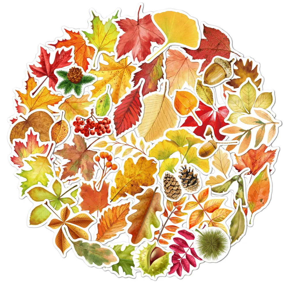 50PCS Cartoon Autumn Harvest Thanksgiving Pumpkin Maple Leaf Stickers for Guitar Snowboard Luggage Decal Leaves