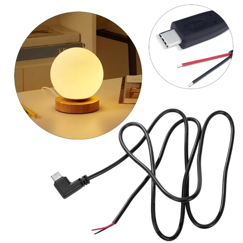 USB-C to Bare Wire Power Cord with 90 Degree/Straight Head - Type C Male Plug Pigtail Extension Cable