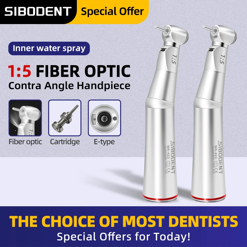sibodent Dental 1:5 Red Ring Contra Angle Internal Water Spray Low Speed Handpiece Increasing With Optic Fiber For E-type Motor