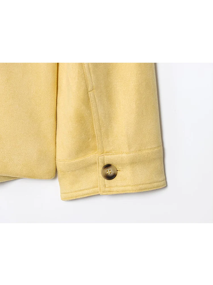 TFMLN Casual Women's Solid Suede Vintage Coat Fashion Lapel Single Breasted Pocket Loose Jacket Female Commuting Outerwear