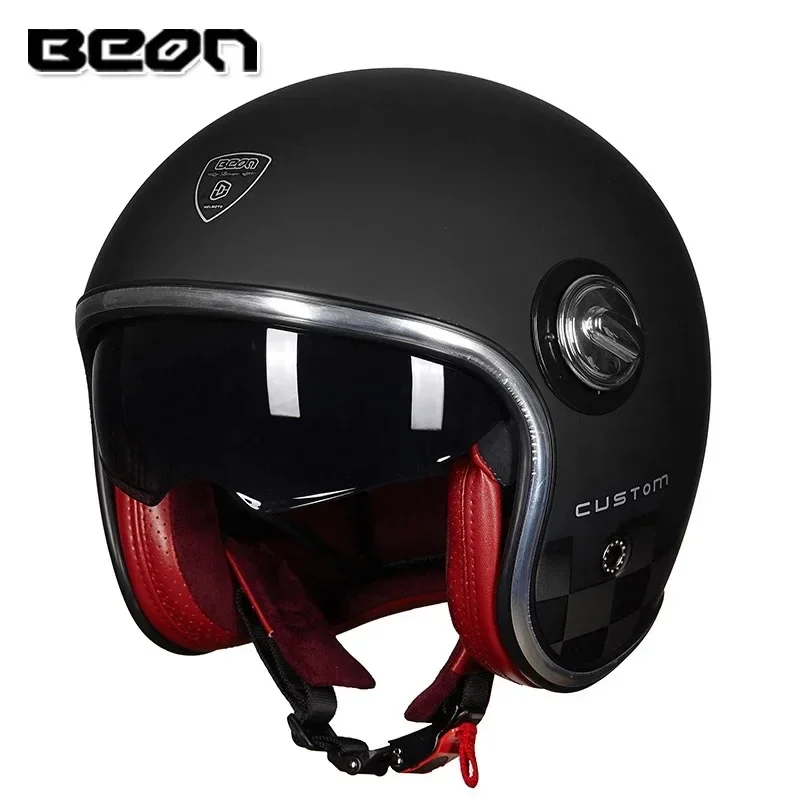 

Motorbike Women Helmet Capacete Double Lens 3/4 Open Face Vintage Men Helmet Four Seasons Half Helmets