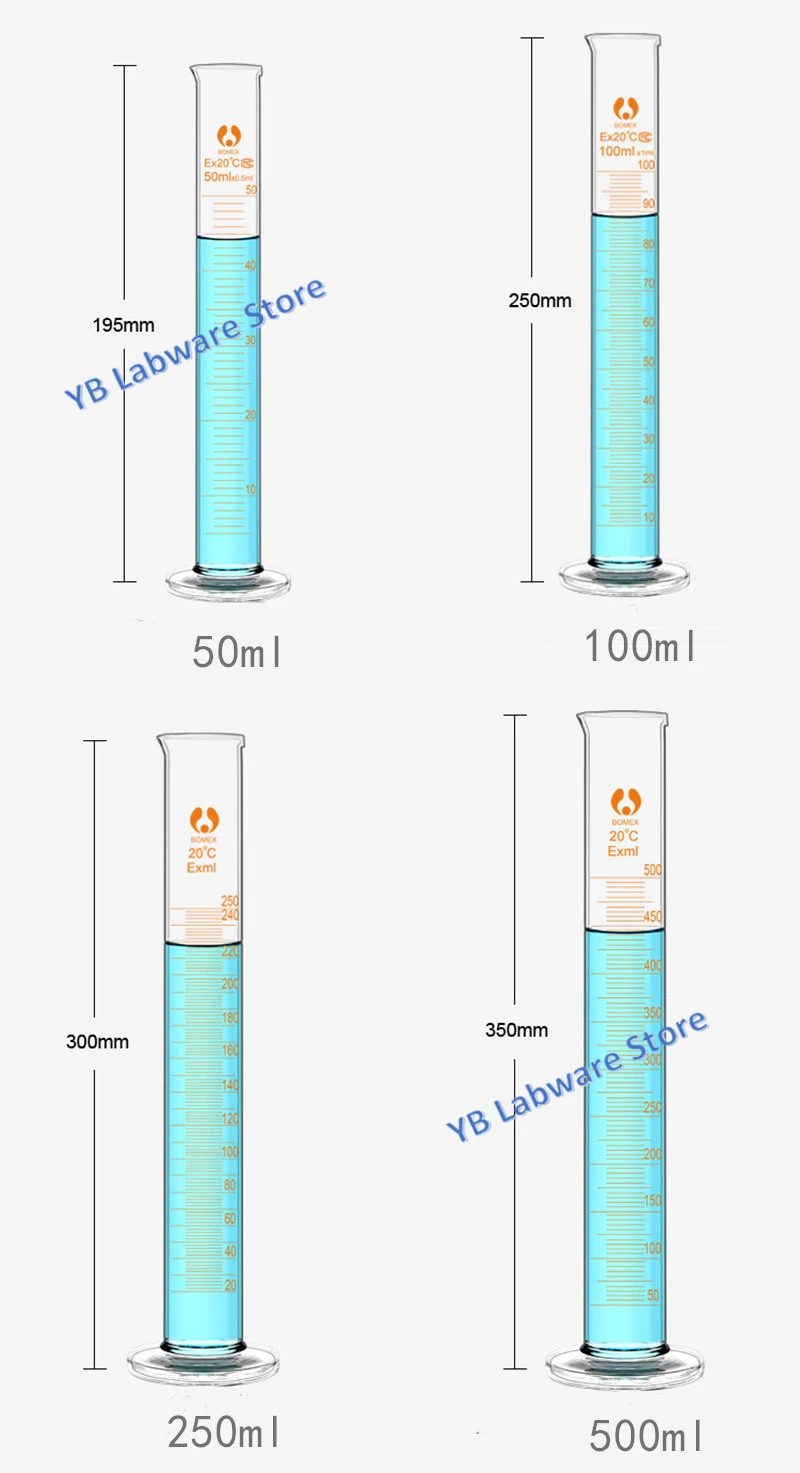 Мерный стеклянный цилиндр 10 мл-1000 мл со шкалой для химических ...