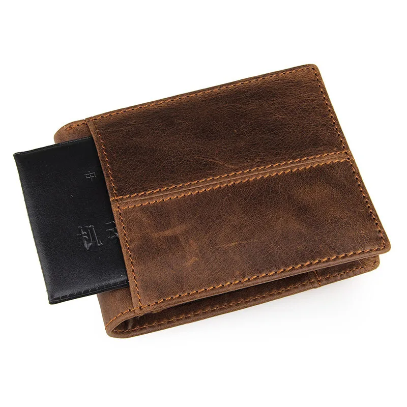 GENODERN Patchwork Style Cow Leather Male Purse Short Wallet for Men Genuine Leather Wallets Brown Male Purses Men Wallets 6
