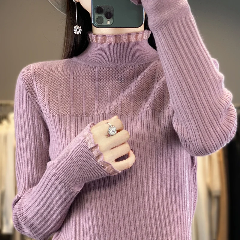 

Yu Zhaolin Wool Ear Collar Sweater Underlay for Women's New Spring/Summer Season Layup Half High Collar Knitted Lace Blouse