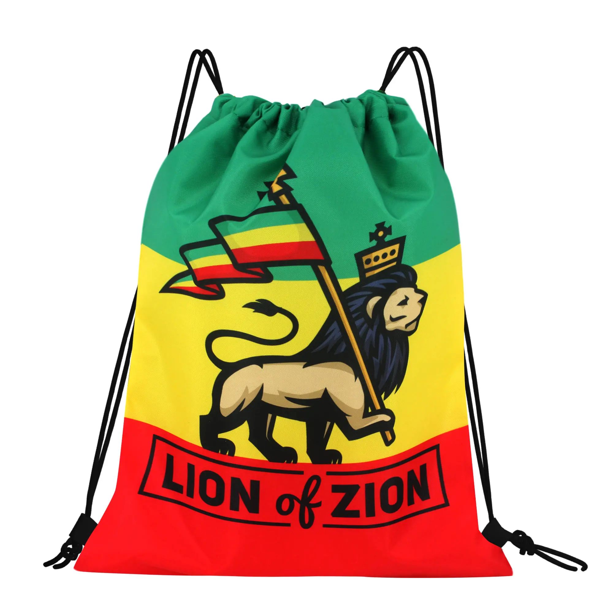 Man and Women Drawstring Backpack Waterproof Gym Sports Trave String Cheer Bag Jamaican Afro Rasta Lion