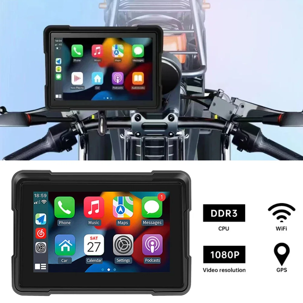 오토바이 내비게이션 GPS 무선 LCD 디스플레이, 자동 오토바이 BT IP67 방수 터치 스크린, 애플 카플레이, 안드로이드용, 5 인치