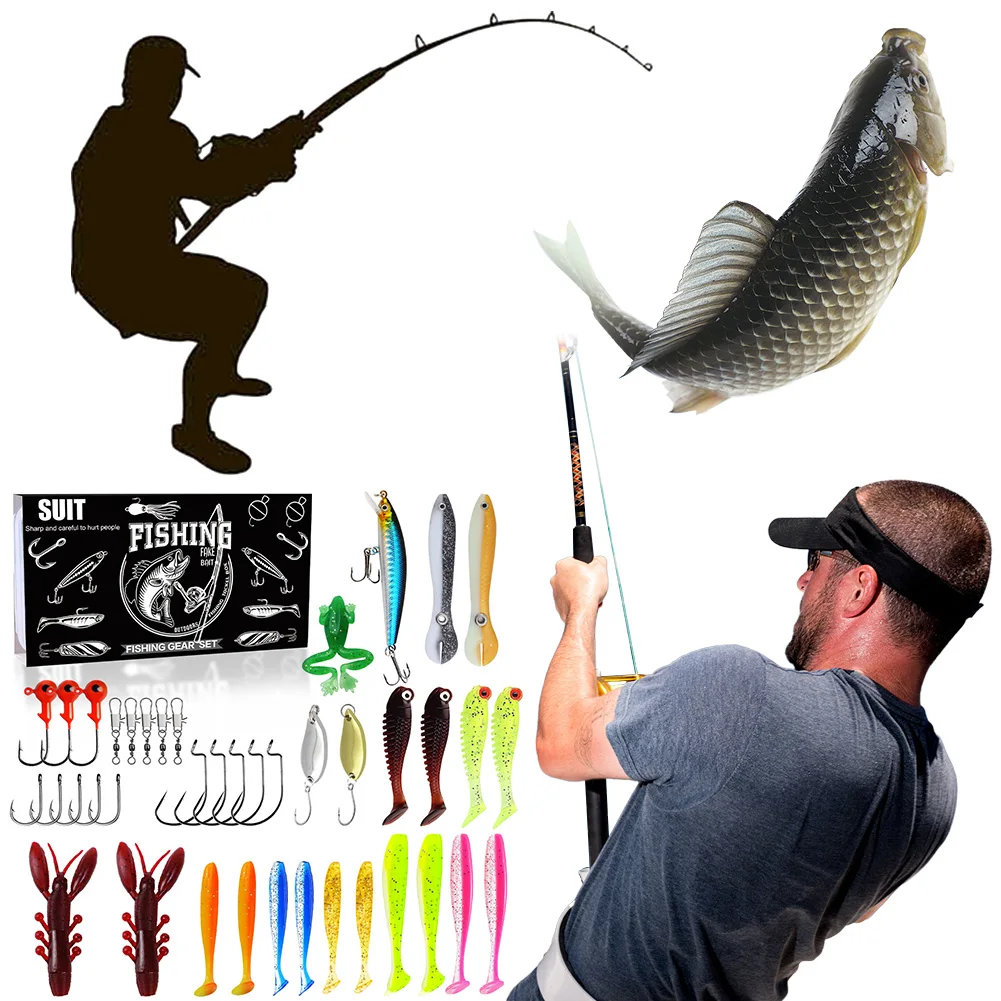 Fishing Lures Kit Soft and Hard Bait Jig Hooks Swivels with Box for Saltwater Freshwater Fishing Accessories