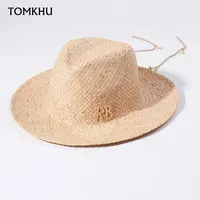 2023 New Letters Summer Jazz Raffia Straw Hat For Women Men Cap Wide Brim Chain Sun Hat Outdoor Fashion Panama Boater Cap 1