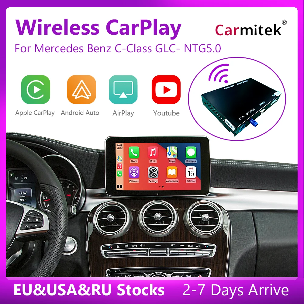 

Wireless CarPlay android auto interface decorder for Mercedes Benz C Class W205 GLC 2015-2018 Mirror Link AirPlay CarPlay