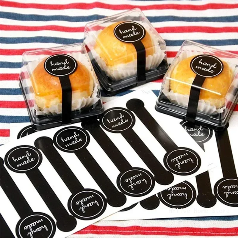 Black hand made long sealing sticker pudding bottle sticker baking box label sticker baking handicraft products 100pcs