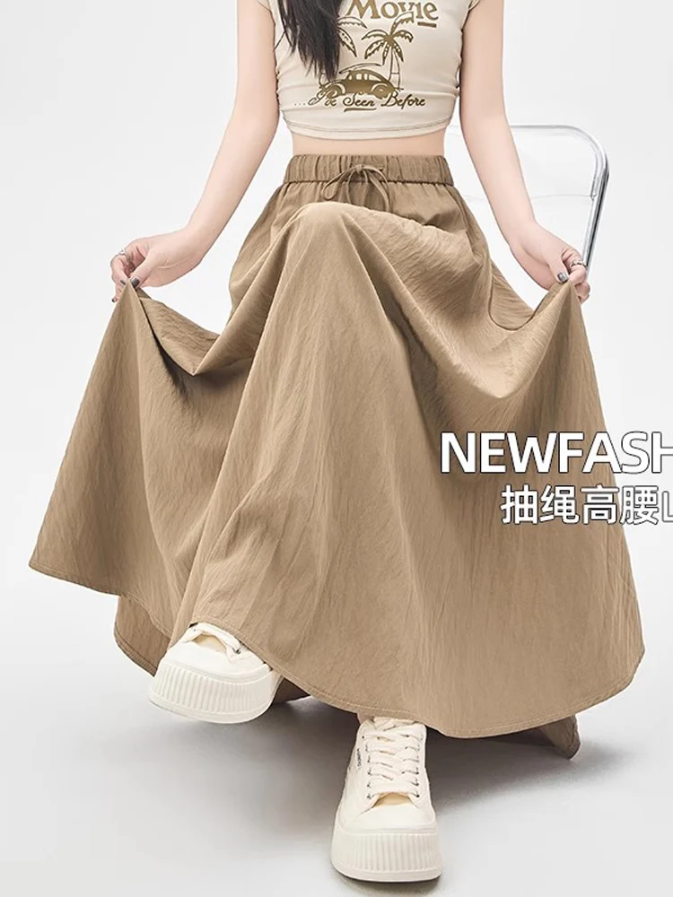 Ice silk cotton and linen pleated skirt women's medium and long high waist, thin and drape figure a word Yamamoto skirt