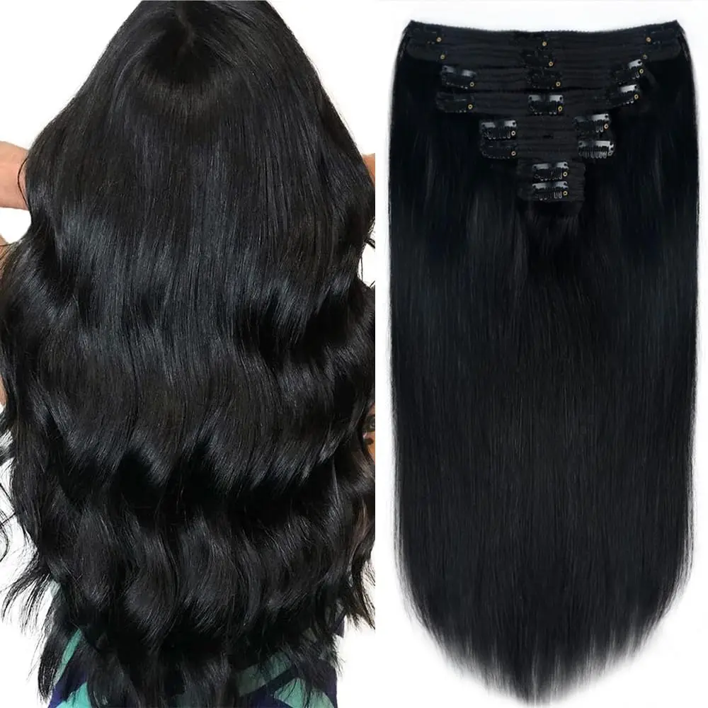 Straight Clip In Hair Extensions Brazilian Remy Human Hair Extension with 18Clips For Women Natural Black #1B Clip In Remy hair extensions